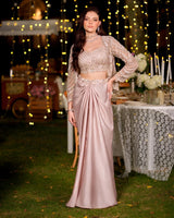 Blush Champagne Embellished Draped Saree Ensemble
