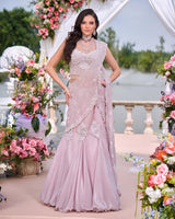 Blush Pearl Embroidered Draped Lehenga Ensemble
