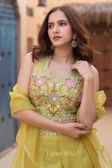 Lime Floral Mirror Embroidered Palazzo Set - MishUUU