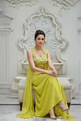 Lime Embroidered Draped Skirt Set - MishUUU