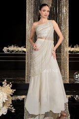 Ivory Shimmer Saree Style Palazzo Set - MishUUU