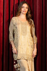 Champagne Shimmer Embroidered Kurta Pant Set - MishUUU