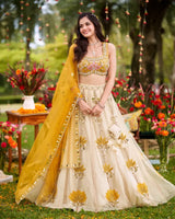 Mustard Floral Lehenga Choli Set - MishUUU