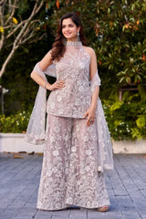 Silver Grey Embroidered Sharara Set - MishUUU