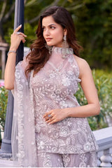 Silver Grey Embroidered Sharara Set - MishUUU