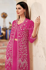 Rani Pink Jacket Sharara Set – Embroidered Georgette Festive Wear |Label S4U