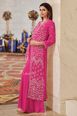 Rani Pink Jacket Sharara Set – Embroidered Georgette Festive Wear |Label S4U