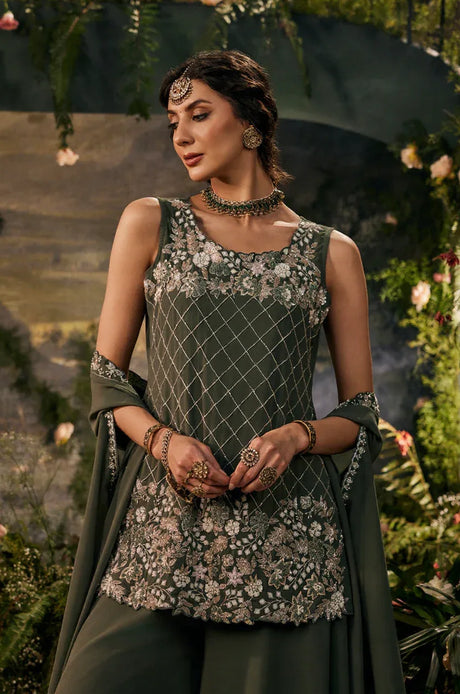 Olive Luxe Embroidered Sharara Ensemble - MishUUU