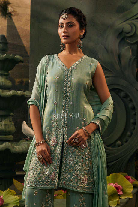 Mint Blossom Embroidered Ensemble