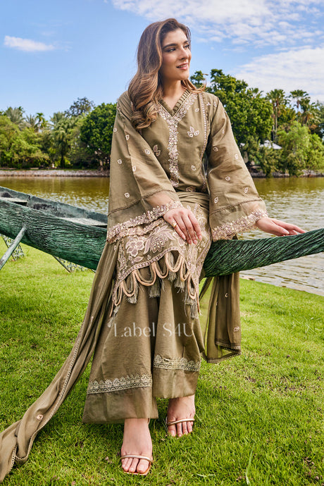 Olive Floral Embroidered Evening Set