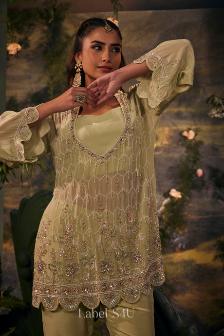 Light Olive Embroidered Couture Set