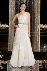 Ivory Beaded One Shoulder Couture Gown