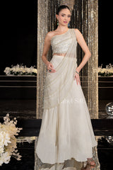 Ivory Beaded One Shoulder Couture Gown