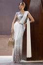 Silver Sequin Embellished Saree Set - MishUUU