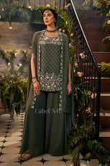 Olive Zari Cape Sharara Ensemble - MishUUU