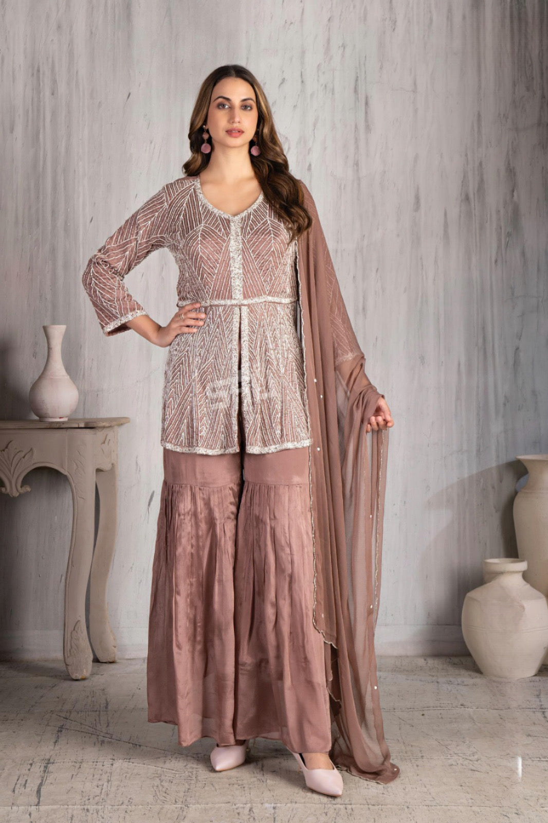 Rosewood Brown Embroidered Embroidered Sequin Kurta