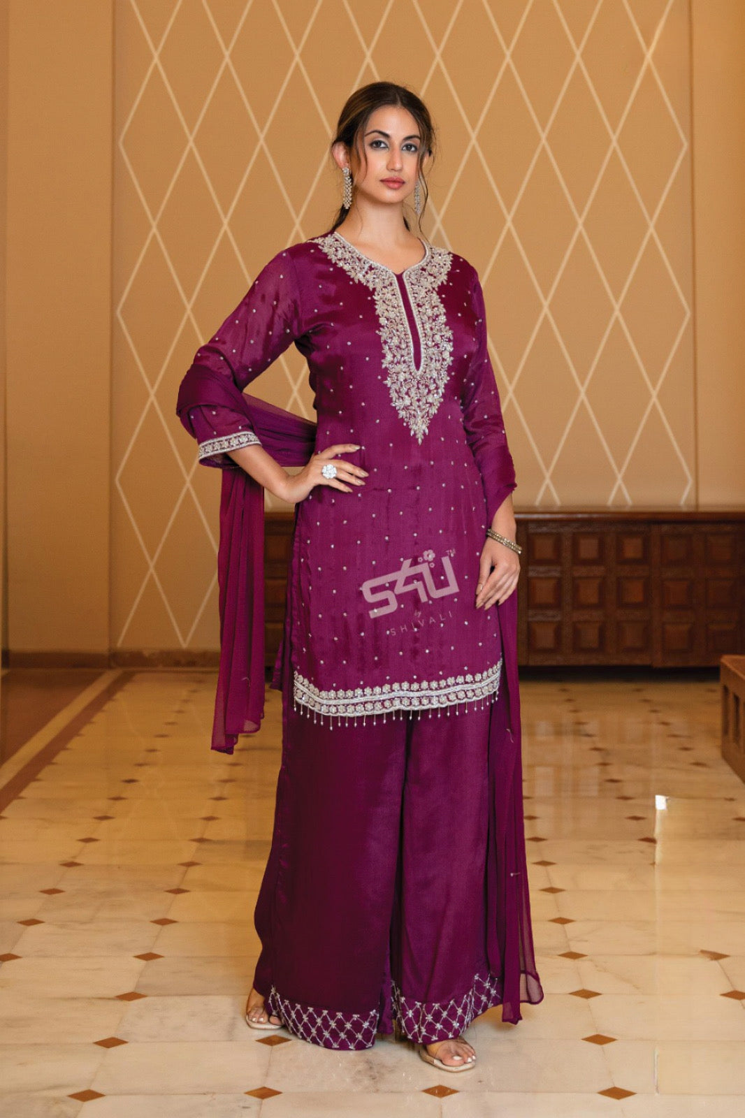 Plum Embroidered Zari Sequin Kurta |Label S4U