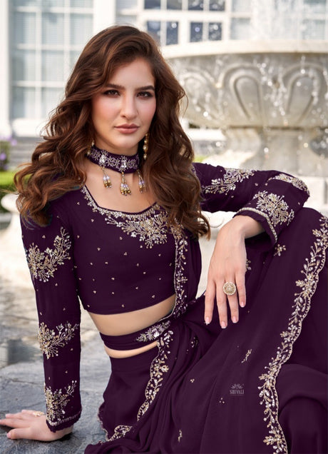 Deep Plum Embroidered Lehenga Set