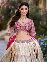 Ivory & Pink Embroidered Bridal Lehenga Set