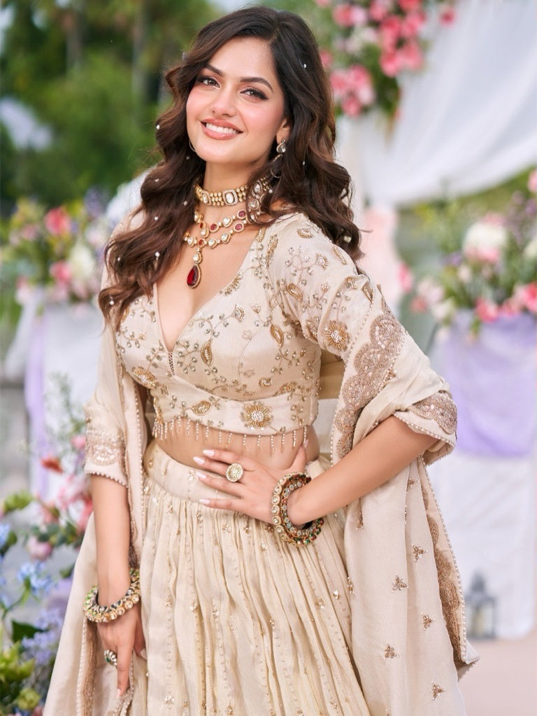 Ivory Gold Embroidered Bridal Lehenga Set