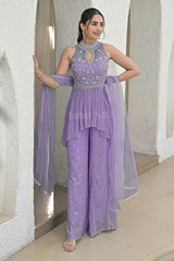 Lavender Peplum Sharara Set – Embroidered Festive Wear |Label S4U