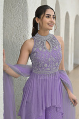 Lavender Peplum Sharara Set – Embroidered Festive Wear |Label S4U