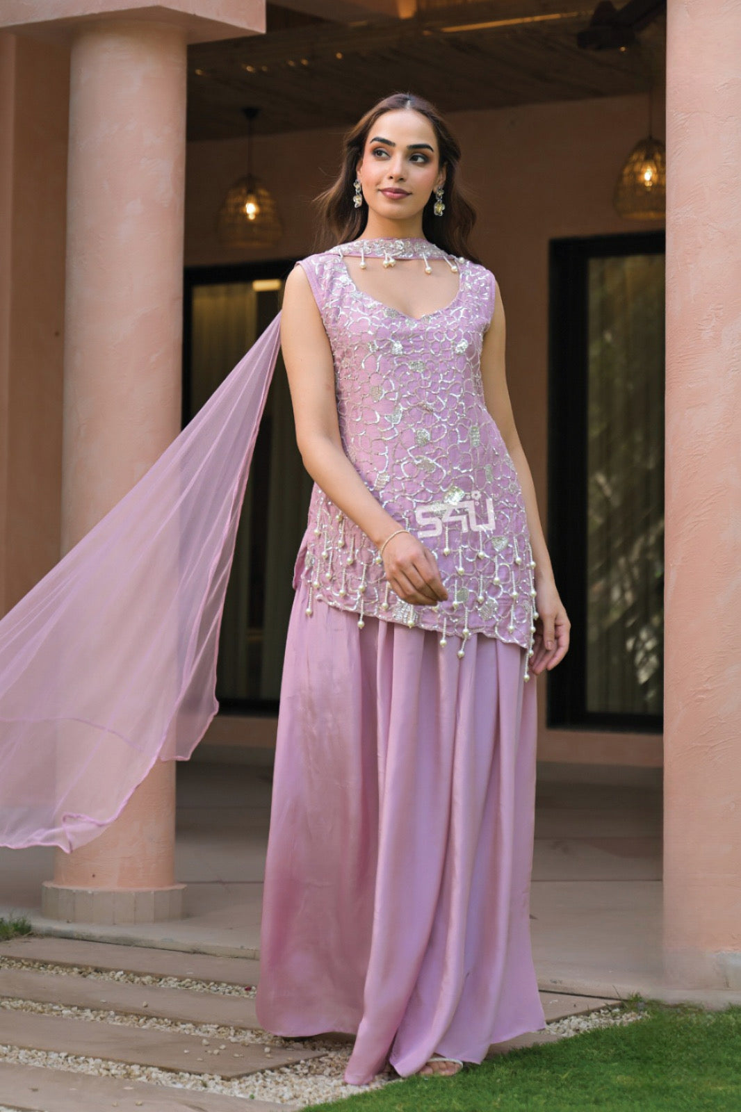 Lavender Embellished Palazzo Set |Label S4U
