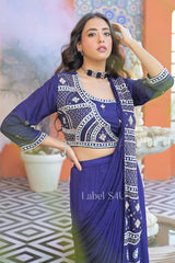 Royal Blue Ruffle Saree with Embellished Blouse – Luxe Occasion Wear |Label S4U