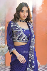 Royal Blue Ruffle Saree with Embellished Blouse – Luxe Occasion Wear |Label S4U