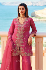 Fuchsia Pink Peplum Kurta Set – Gold Embroidered Festive Wear |Label S4U