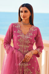 Fuchsia Pink Peplum Kurta Set – Gold Embroidered Festive Wear |Label S4U