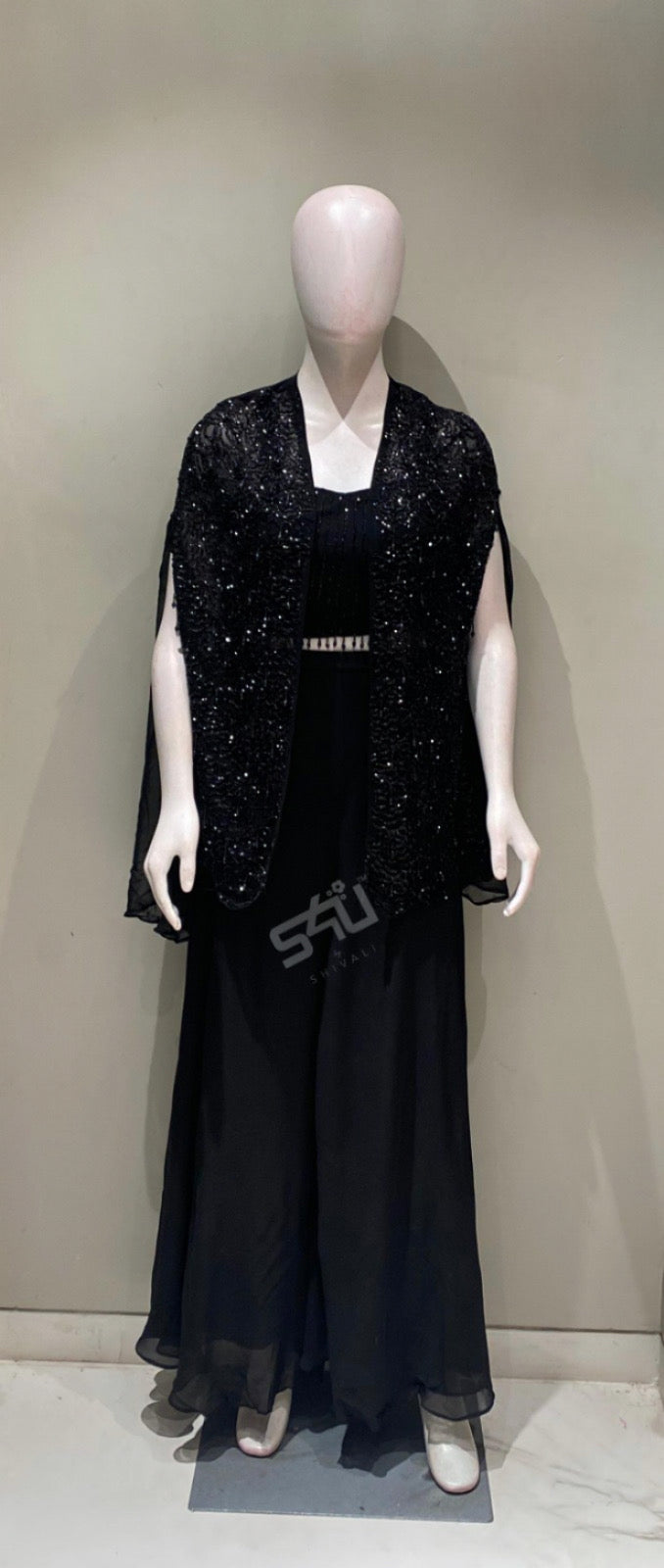 Black Sequin Cape Palazzo Set – Evening Glam Look |Label S4U