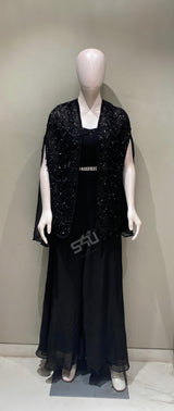 Black Sequin Cape Palazzo Set – Evening Glam Look |Label S4U