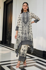 Monochrome Ecru & Black Printed Asymmetric Kurta Set |Label S4U