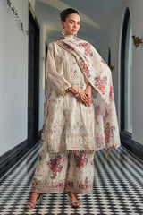 Ivory Floral Embroidered Straight Kurta Palazzo Dupatta Set |Label S4U