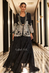Noir Black Embroidered Jacket Lehenga Set |Label S4U