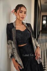 Noir Black Embroidered Jacket Lehenga Set |Label S4U