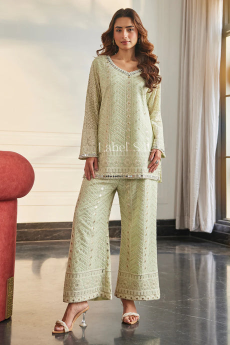 Pastel Pistachio Mirror Work Kurta Set