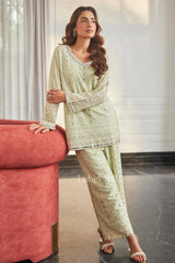 Pastel Pistachio Mirror Work Kurta Set |Label S4U