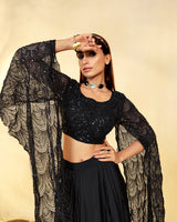 Black Crop Top Palazzo Set with Flared Sleeves