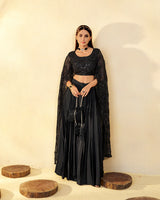 Black Crop Top Palazzo Set with Flared Sleeves