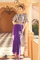 Purple Draped Skirt Set with Mirror & Zari Embroidered Blouse