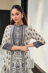Monochrome Ecru & Black Printed Asymmetric Kurta Set |Label S4U