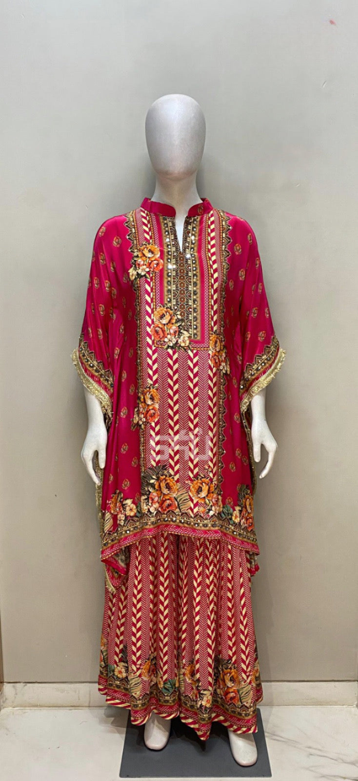 Vibrant Fuchsia Floral Print Kaftan Palazzo Set |Label S4U