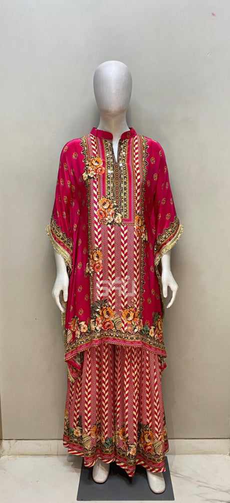 Vibrant Fuchsia Floral Print Kaftan Palazzo Set |Label S4U