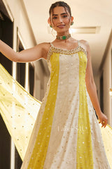 Sunny Yellow & Ivory Striped Anarkali Gown with Dupatta