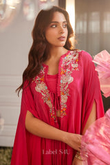 Vibrant Raspberry Pink Embroidered Kaftan Palazzo Set |Label S4U