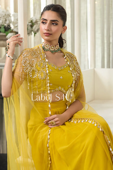 Radiant Mustard Yellow Embellished Cape Lehenga Set