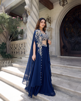 Navy Ivory Cape Saree Set