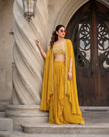 Mustard Gold Embroidered Cape Palazzo Set